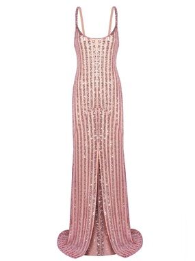LAMPEROS ATELIER Pink Striped Sequin Nora Dress Luxury Resortwear Size Small NWT